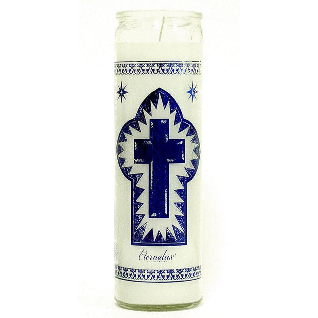 7 Day Glass Candle Cross of Calvary - White - Magick Magick.com