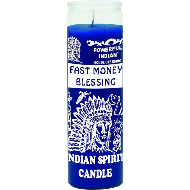 7 Day Glass Candle Fast Money Blessing Indian Spirit - Blue - Magick Magick.com