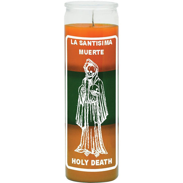 7 Day Glass Candle Holy Death - Orange / Green / Gold - Magick Magick.com