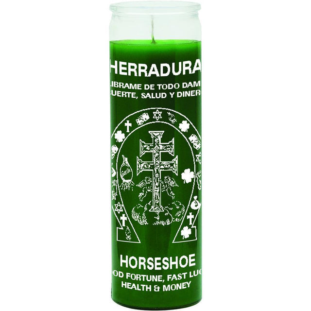 7 Day Glass Candle Horseshoe - Green - Magick Magick.com