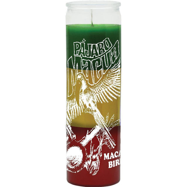 7 Day Glass Candle Macaw Bird - Green / Yellow / Red - Magick Magick.com