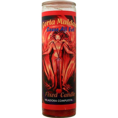 7 Day Glass Candle Mystical Fixed - Cease All Evil - Red - Magick Magick.com