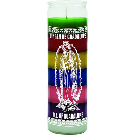 7 Day Glass Candle Our Lady Guadalupe - 7 Colors - Magick Magick.com
