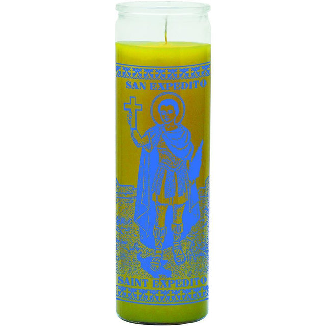 7 Day Glass Candle St. Expeditus - Yellow - Magick Magick.com