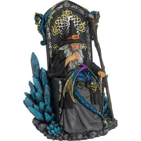 7" Polyresin Seated Wizard with Dragon Statue - Magick Magick.com