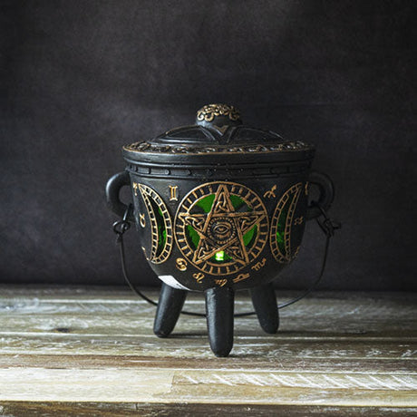 7.2" Black & Gold Cauldron with LED Light - Magick Magick.com