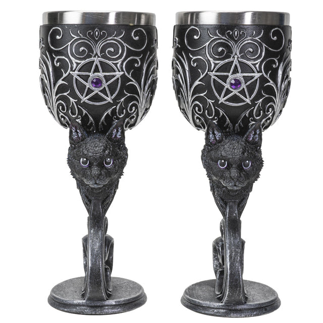 7.25" Chalice / Goblet - Cat Familiars Love (Set of 2) - Magick Magick.com