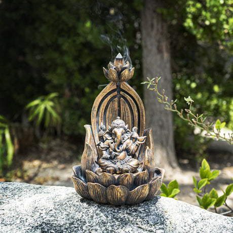 7.25" Ganesha on Lotus Backflow Incense Burner - Magick Magick.com