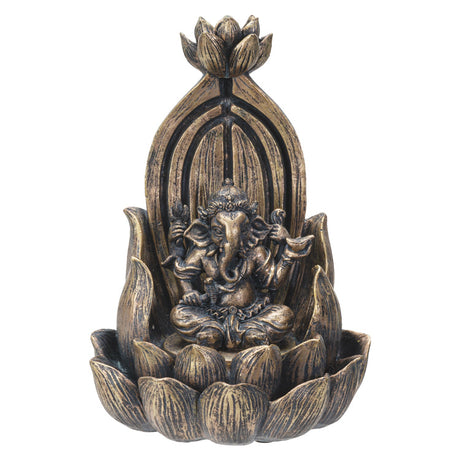 7.25" Ganesha on Lotus Backflow Incense Burner - Magick Magick.com