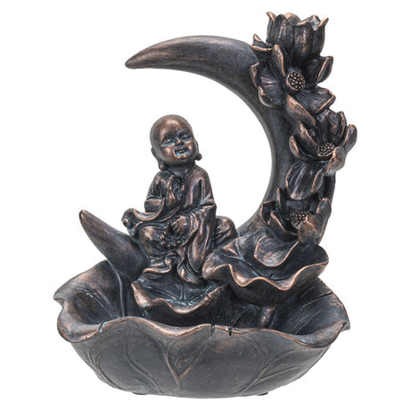 7.25" Monk with Lotus Moon Backflow Incense Burner - Magick Magick.com