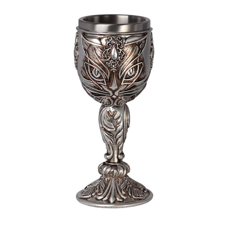 7.4" Resin & Stainless Steel Chalice / Goblet - Sacret Cat Goblet - Magick Magick.com