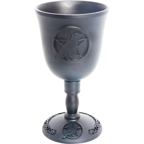 7.5" Cast Iron Chalice / Goblet - Pentacle with Raven - Magick Magick.com