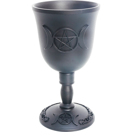 7.5" Cast Iron Chalice / Goblet - Triple Moon with Pentacle - Magick Magick.com