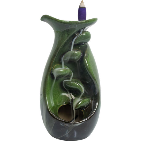 7.5" Ceramic Backflow Incense Burner - Lily Pad & Cascading Leaves - Green - Magick Magick.com