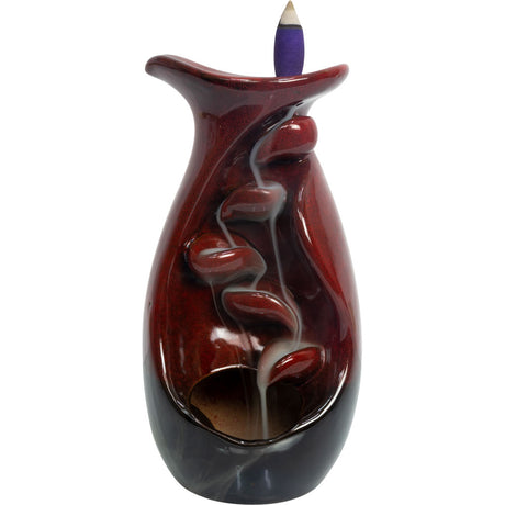 7.5" Ceramic Backflow Incense Burner - Lily Pad & Cascading Leaves - Red - Magick Magick.com