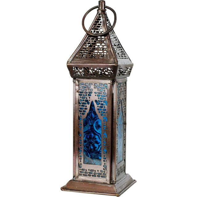 7.5" Glass & Metal Lantern - Azurus Turquoise - Magick Magick.com