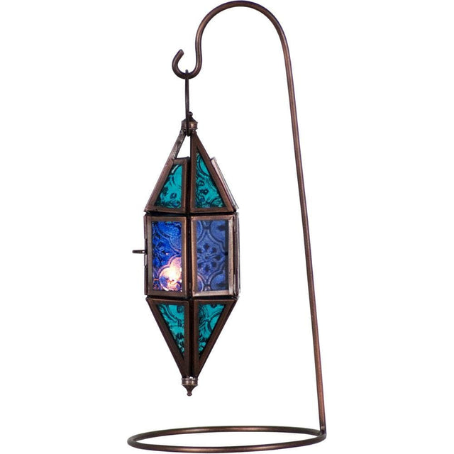 7.5" Glass & Metal Lantern - Chapel Aquamarine & Blue - Magick Magick.com