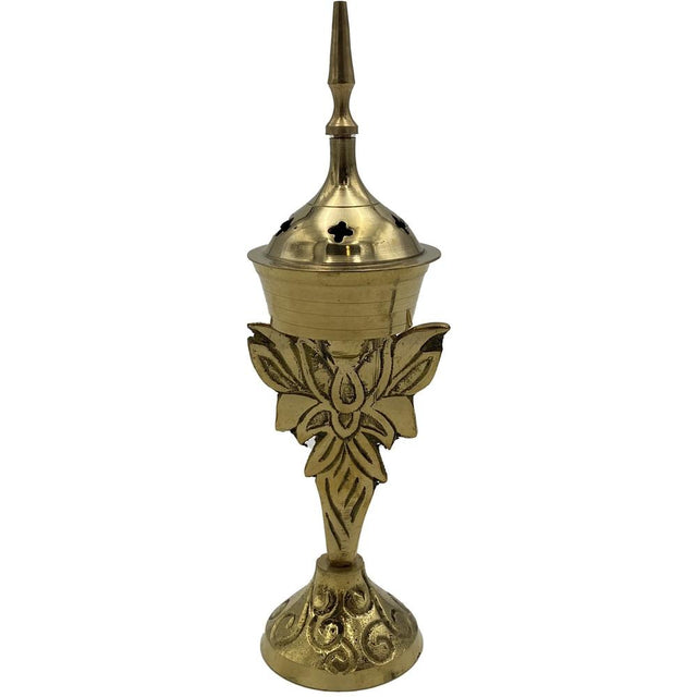 7.5" Lotus Brass Cone / Charcoal Incense Burner - Magick Magick.com