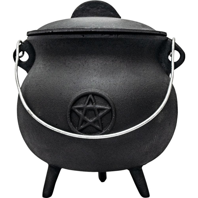 7.5" Pentacle Cast Iron Cauldron with Lid - Magick Magick.com