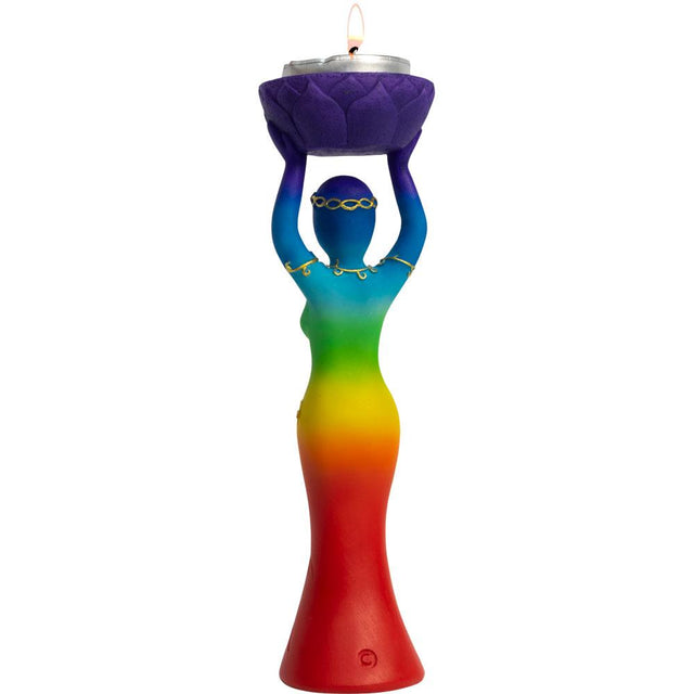 7.5" Polyresin Tealight Holder - Chakras Goddess - Magick Magick.com