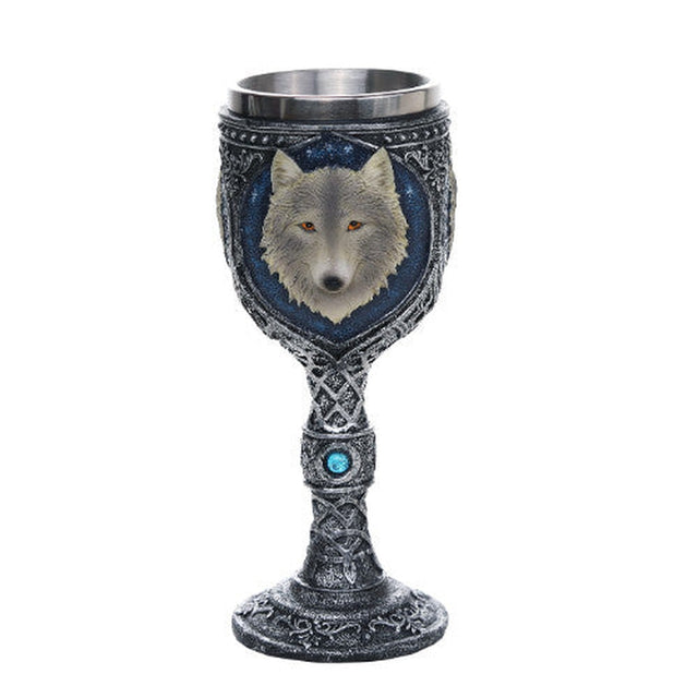 7.5" Resin & Stainless Steel Chalice / Goblet - Wolf - Magick Magick.com