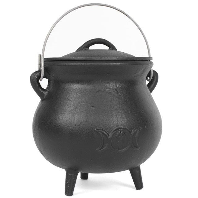 7.5" Triple Moon Cast Iron Cauldron with Lid - Magick Magick.com