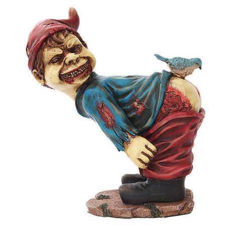 7.5" Zombie Boy Mooning a Blue Bird Garden Gnome - Magick Magick.com