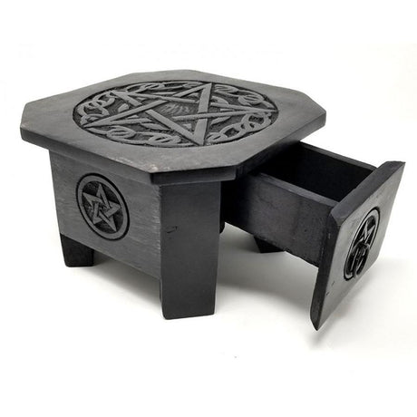 7.5" x 5" Pentagram Wood Altar Table with Drawer - Magick Magick.com