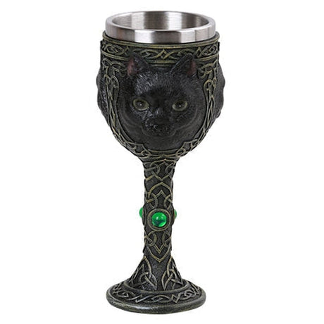 7.6" Resin & Stainless Steel Chalice / Goblet - Black Cat - Magick Magick.com