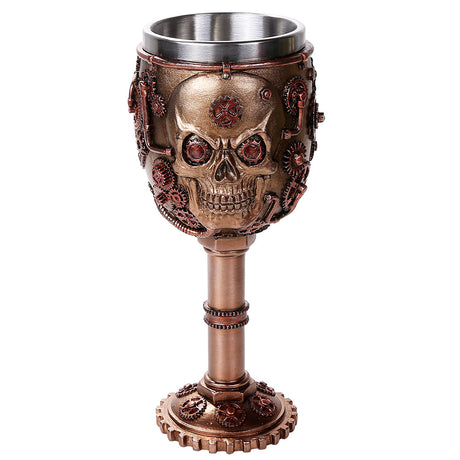 7.6" Resin & Stainless Steel Chalice / Goblet - Steampunk Skull - Magick Magick.com