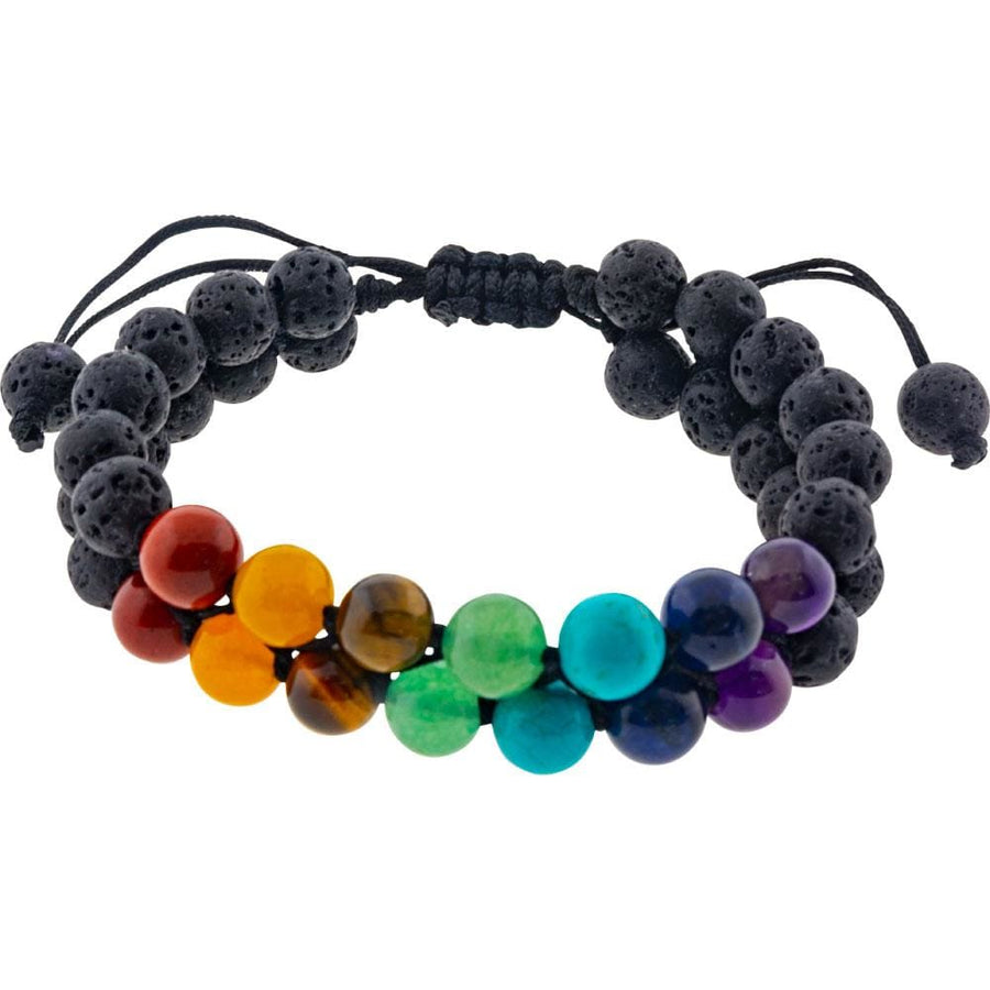 8-9 mm Adjustable Bracelet Round Beads - Double Row - Chakra & Lava - Magick Magick.com