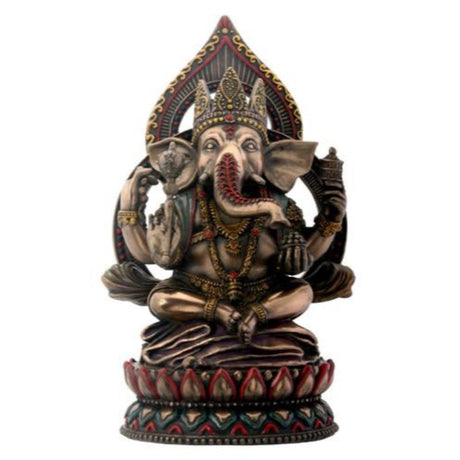 8" Hindu Statue - Seated Ganesha on Lotus - Magick Magick.com