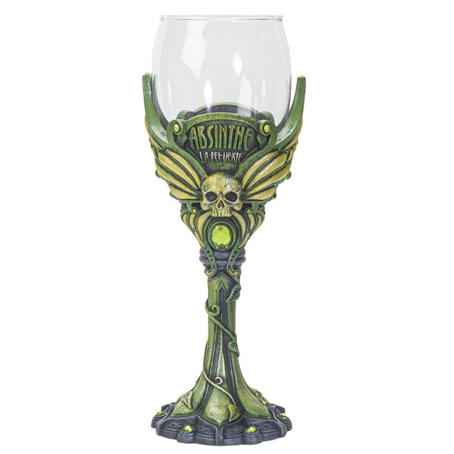 8" Resin & Glass Chalice / Goblet - Absinthe Skull - Magick Magick.com