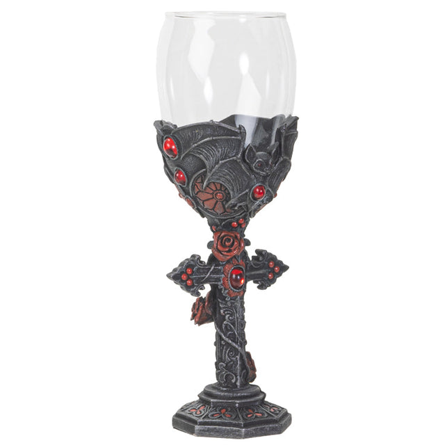 8" Resin & Glass Chalice / Goblet - Bat Cross - Magick Magick.com