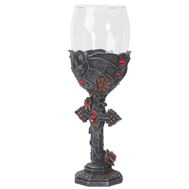 8" Resin & Glass Chalice / Goblet - Bat Cross - Magick Magick.com