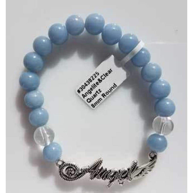 8 mm Elastic Bracelet Round Beads - Angelite, Quartz with Angel Bracelet - Magick Magick.com