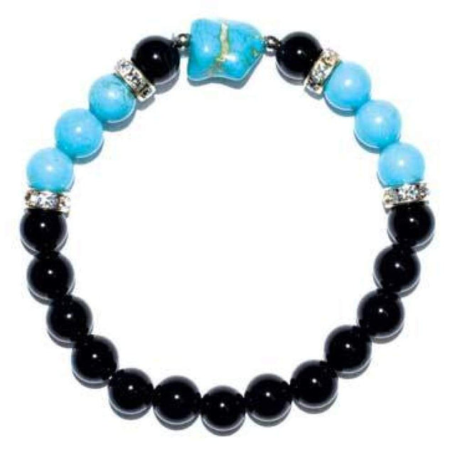 8 mm Elastic Bracelet Round Beads - Black Onyx & Turquoise - Magick Magick.com