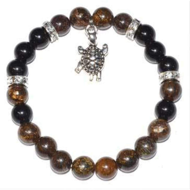 8 mm Elastic Bracelet Round Beads - Bronzite, Rainbow Obsidian with Turtle - Magick Magick.com