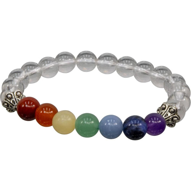 8 mm Elastic Bracelet Round Beads - Chakra & Clear Quartz - Magick Magick.com
