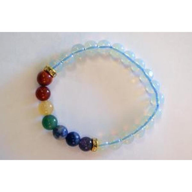 8 mm Elastic Bracelet Round Beads - Chakra & Opalite in Velvet Bag - Magick Magick.com