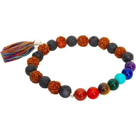 8 mm Elastic Bracelet Round Beads - Chakra with Lava & Rudraska - Magick Magick.com