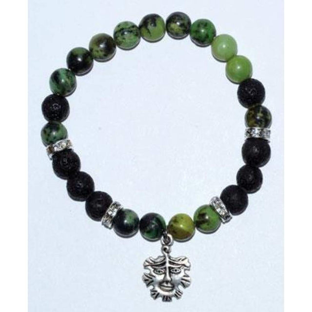 8 mm Elastic Bracelet Round Beads - Chrysoprase, Lava with Green Man - Magick Magick.com