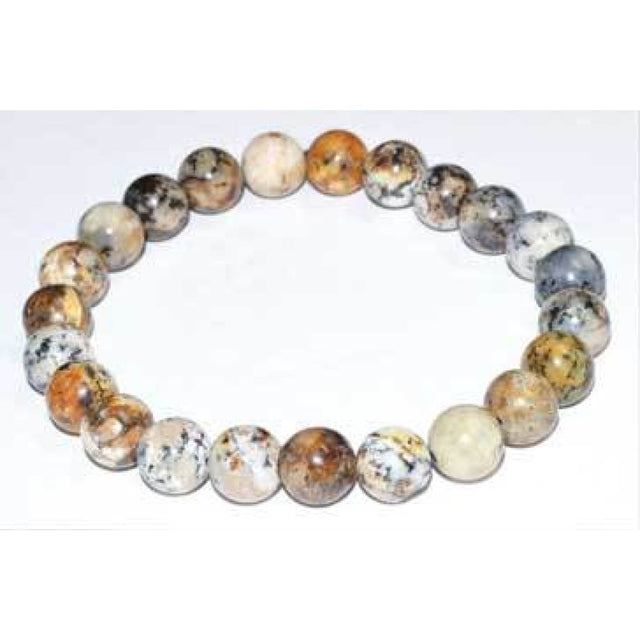 8 mm Elastic Bracelet Round Beads - Dendritic Opal - Magick Magick.com