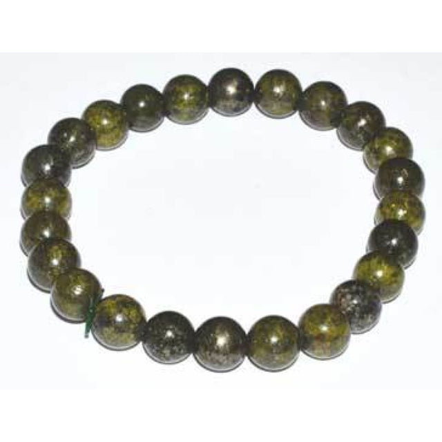 8 mm Elastic Bracelet Round Beads - Epidote & Pyrite - Magick Magick.com