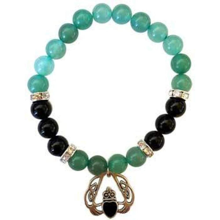 8 mm Elastic Bracelet Round Beads - Green Aventurine, Black Onyx with Heart - Magick Magick.com