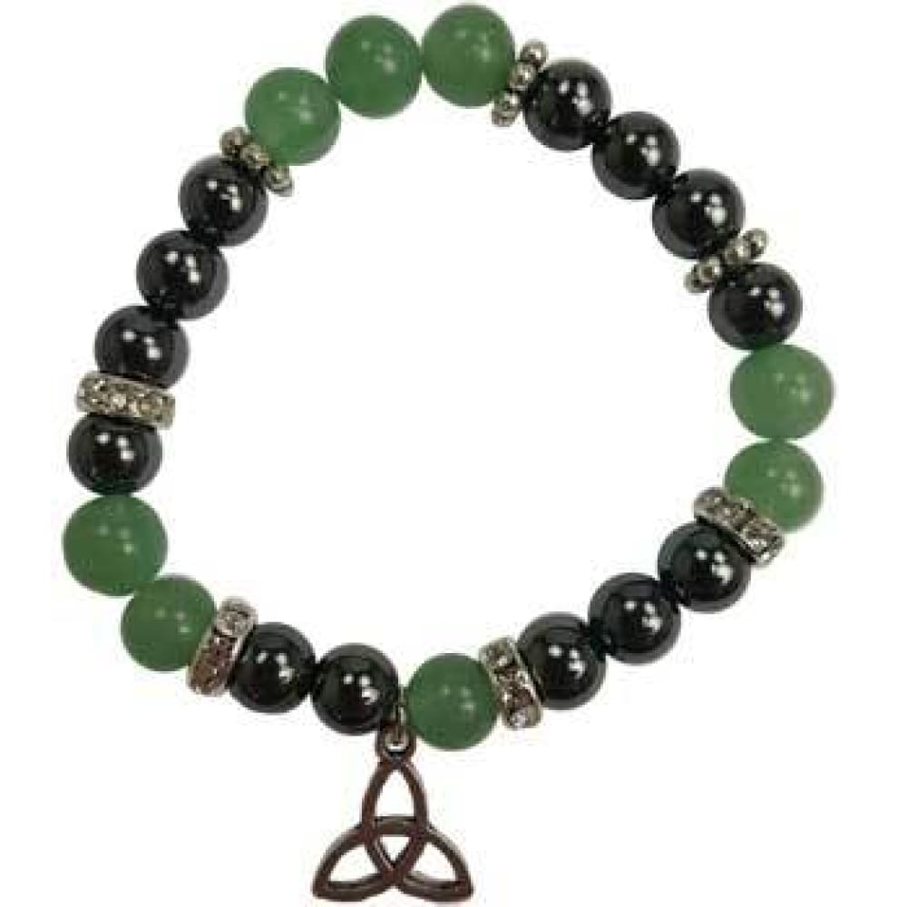 8 mm Elastic Bracelet Round Beads - Green Aventurine, Hematite with Triquetra - Magick Magick.com