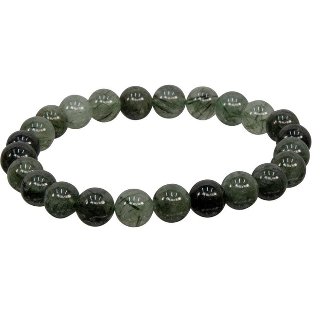 8 mm Elastic Bracelet Round Beads - Green Rutilated Quartz - Magick Magick.com