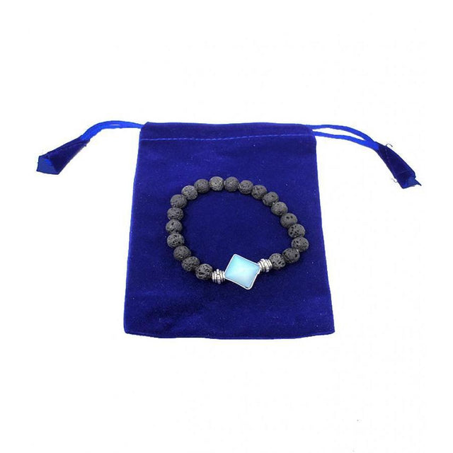 8 mm Elastic Bracelet Round Beads - Lava Bracelet with Opalite Pyramid in Velvet Bag - Magick Magick.com