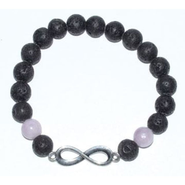 8 mm Elastic Bracelet Round Beads - Lava, Kunzite with Infinity - Magick Magick.com