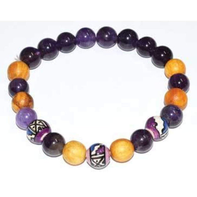 8 mm Elastic Bracelet Round Beads - Palo Santo & Amethyst - Magick Magick.com